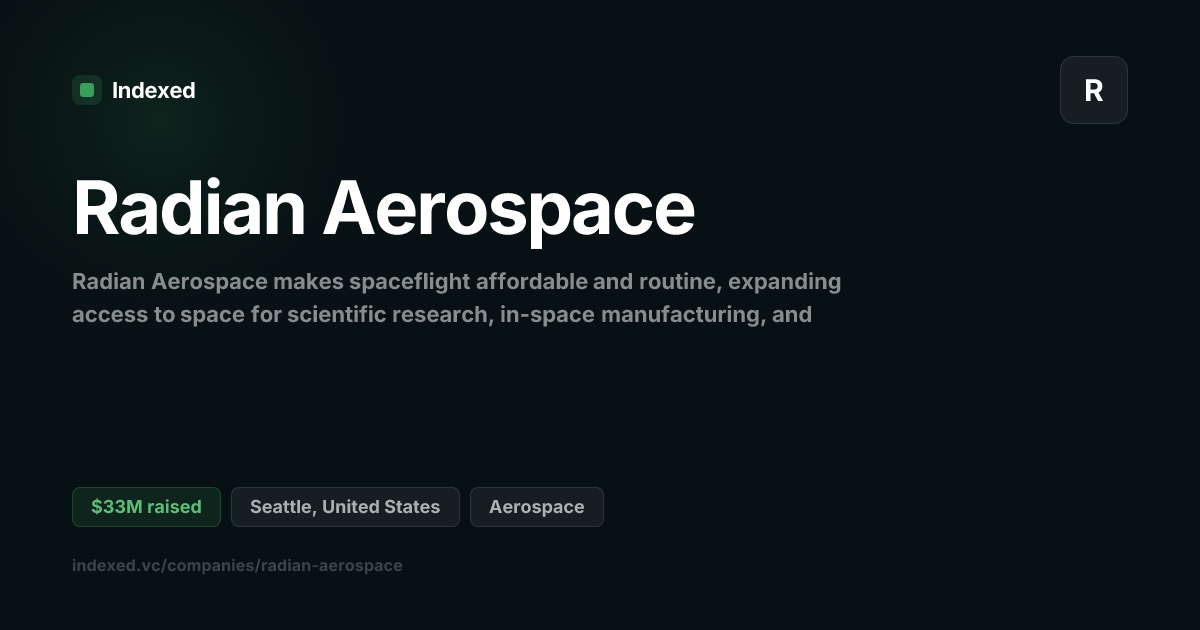 Radian Aerospace Funding: $33.1M | Indexed.vc